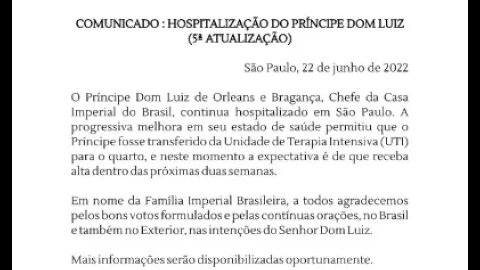 Boletim Médico sobre o estado de Saúde do Príncipe Dom Luiz de orleans e bragança