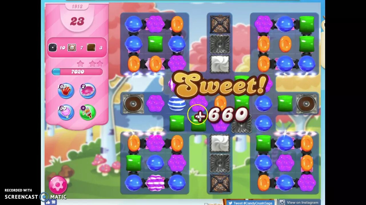 Candy Crush Level 1913 Audio Talkthrough, 1 Star 0 Boosters