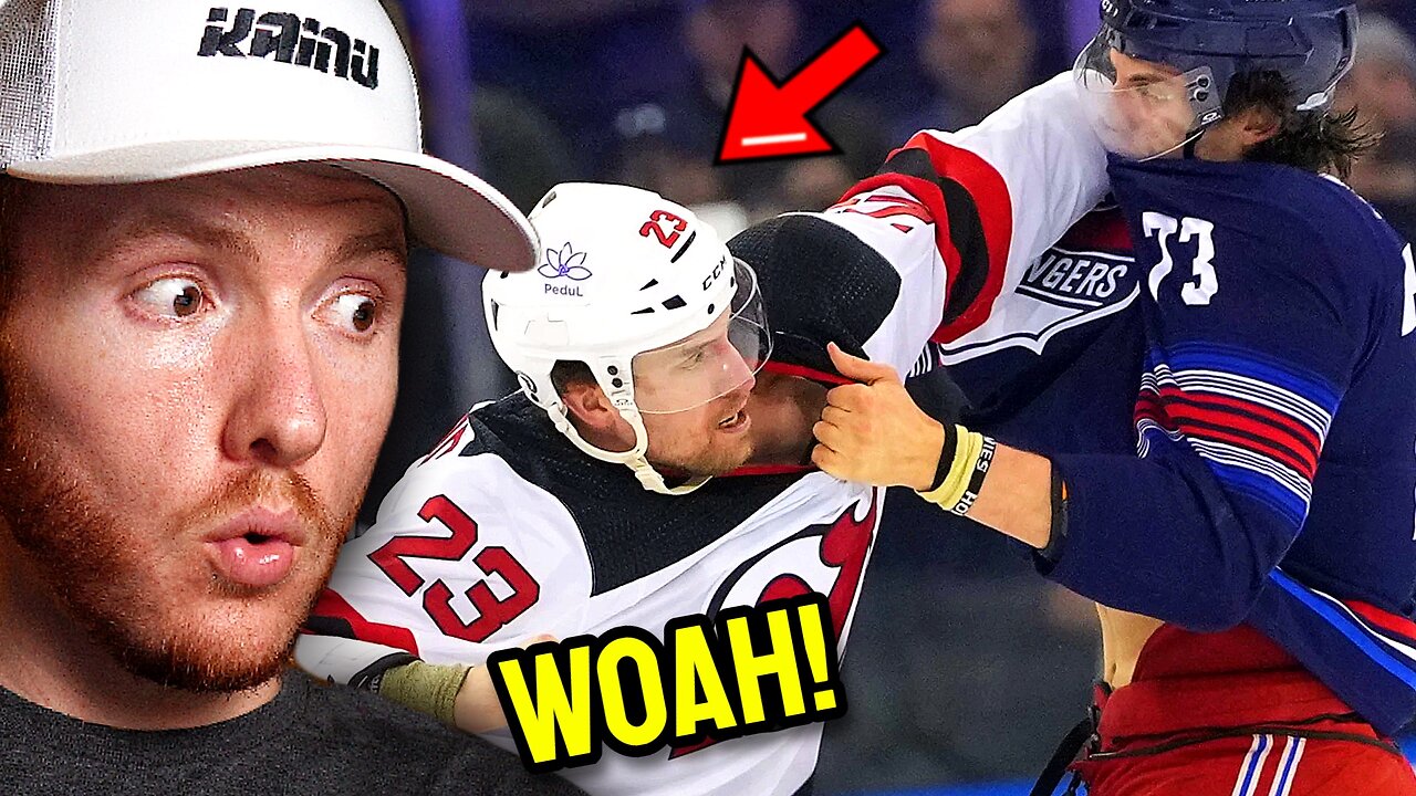 NOOB Hockey FAN reacts to Rangers And Devils Engage In A Line Brawl Moments After Puck Drop