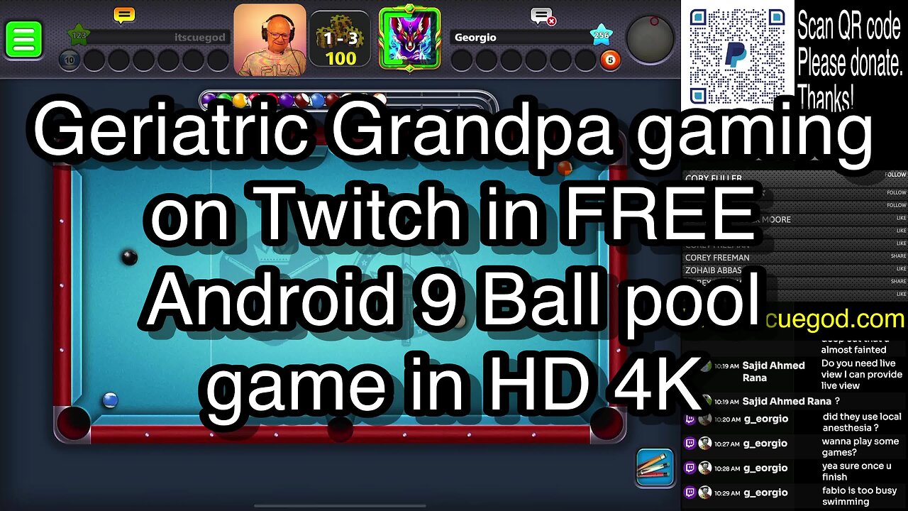 Geriatric Grandpa gaming on Twitch in FREE Android 9 Ball pool game in HD 4K 🎱🎱🎱 8 Ball Pool 🎱🎱🎱