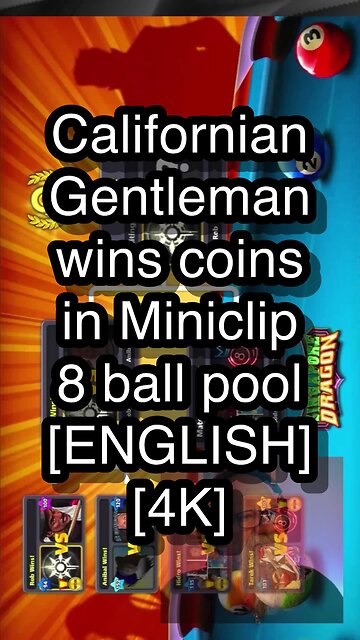 Californian Gentleman wins coins in Miniclip 8 ball pool [ENGLISH] [4K] 🎱🎱🎱 8 Ball Pool 🎱🎱🎱