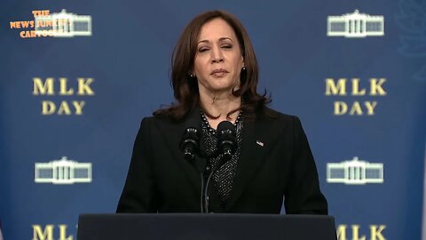 VP Harris waits at podium for 10 minutes before reading MLK day speech.