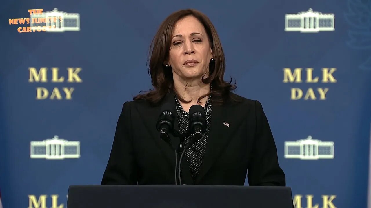 VP Harris waits at podium for 10 minutes before reading MLK day speech.