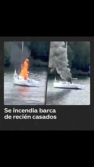Recién casados se evacúan de una barca en llamas
