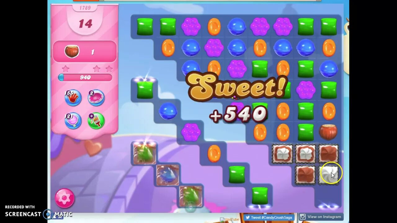 Candy Crush Level 1789 Audio Talkthrough, 2 Stars 0 Boosters