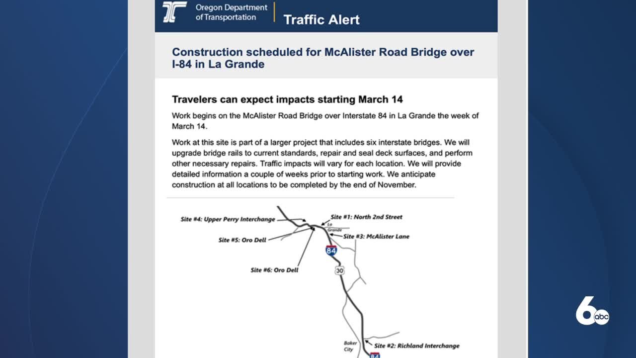 Construction scheduled for McAlister Road Bridge over I-84 in La Grande