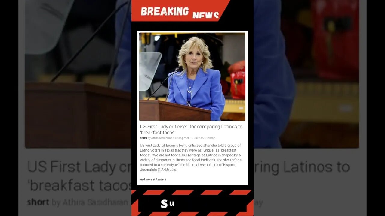 Breaking News: US First Lady criticised for comparing Latinos to 'breakfast tacos' #shorts #news