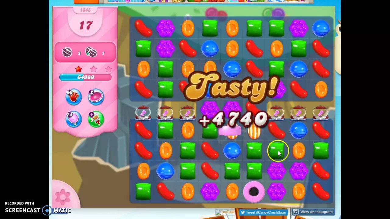 Candy Crush Level 1045 Audio Talkthrough, 1 Star 0 Boosters
