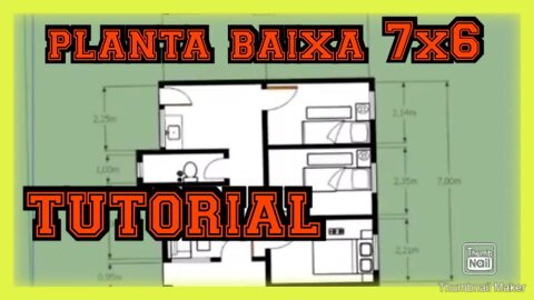 planta baixa 6x7 tutorial de sktchup( casa com 3quartos)