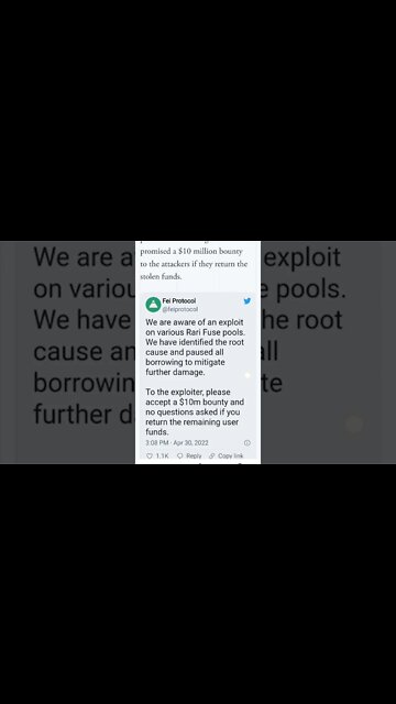 Fei Protocol Also Promised A $10 Million Bounty #cryptomash #ytshorts #cryptonews #cryptoupdates