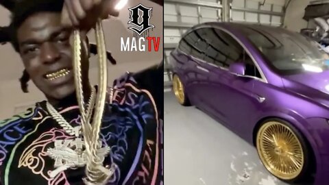 Kodak Black Shows Off His Kobe Edition Tesla With Gold Daytons! 🚙