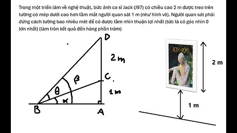 Toán 12: Trong một triển lãm về nghệ thuật, bức ảnh ca sĩ Jack (J97) có chiều cao 2 m được treo