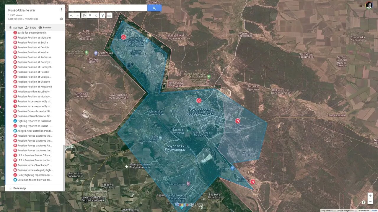 [ Luhansk Front ] Severodonetsk 'blockaded' on East & South side; Northern part of Poposna captured