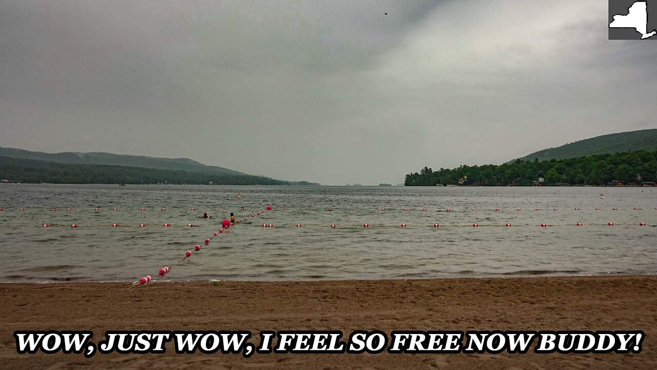 FEELING ON TOP OF THE WORLD AT THE MILLION DOLLAR BEACH OF LAKE GEORGE