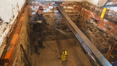 Pressure Washing the OLD Basement Walls & Painting the Beam