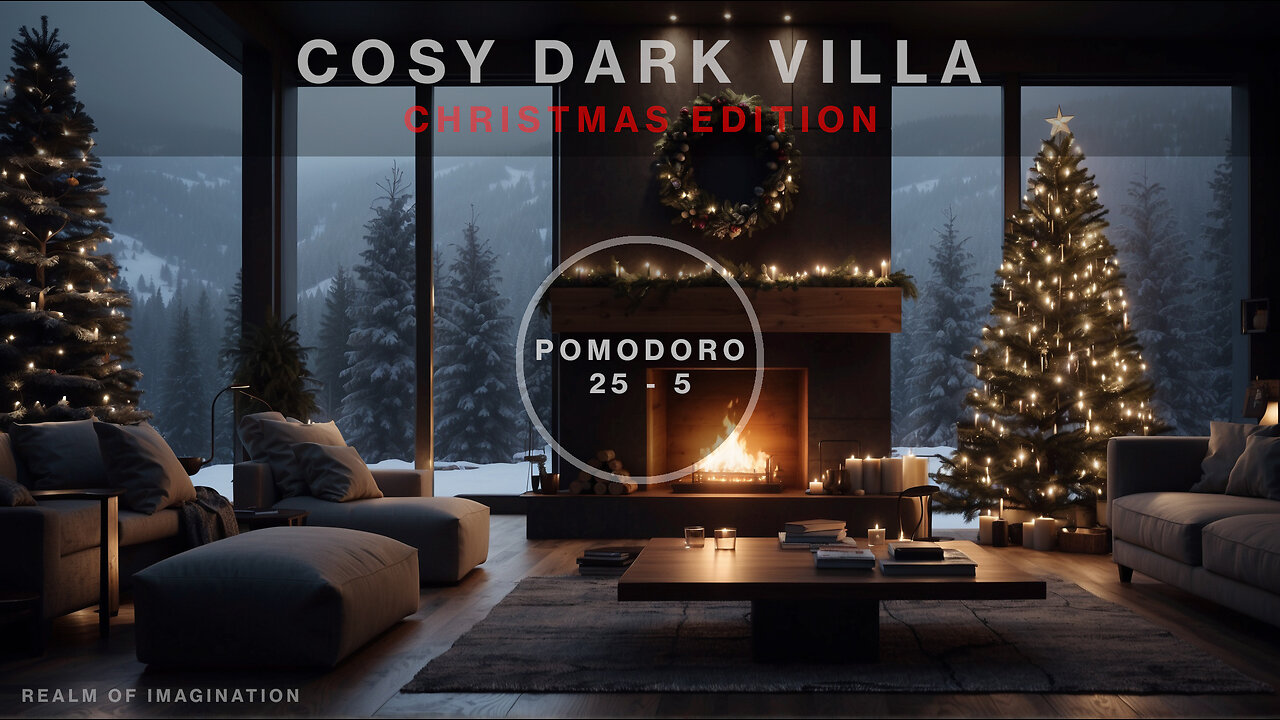 Study - Cosy Dark Villa Blizzard And Snow Ambience - [25 min/5 min]