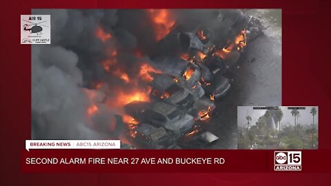 Second-alarm fire burning near 27th Avenue and Buckeye Road