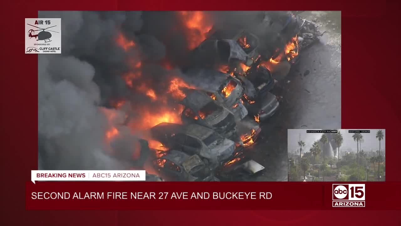 Second-alarm fire burning near 27th Avenue and Buckeye Road