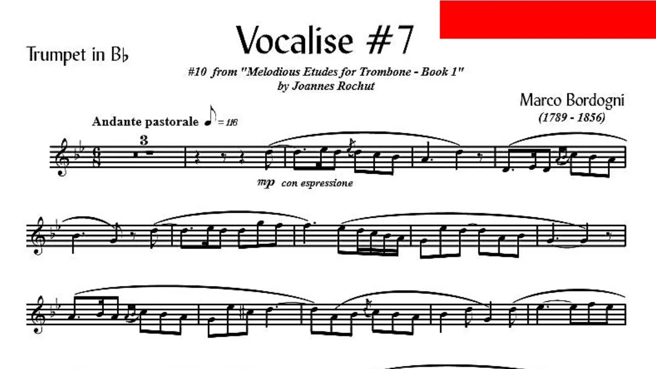 🎺🎺 [TRUMPET VOCALISE ETUDE] Marcos Bordogni Vocalise for Trumpet #07 (Demo Solo and play-along)