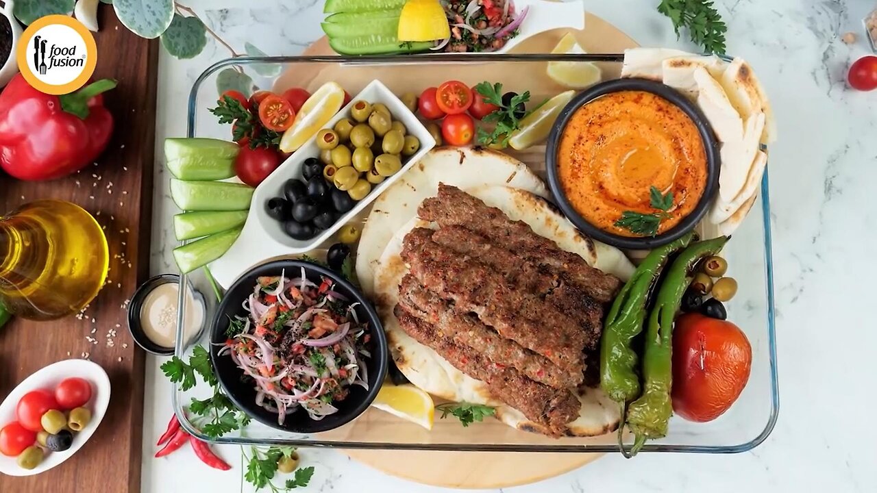 Lebanese Platter With Adana Kabab & Roasted Pepper Hummus Recipe By Food Fusion (Bakra Eid Special)