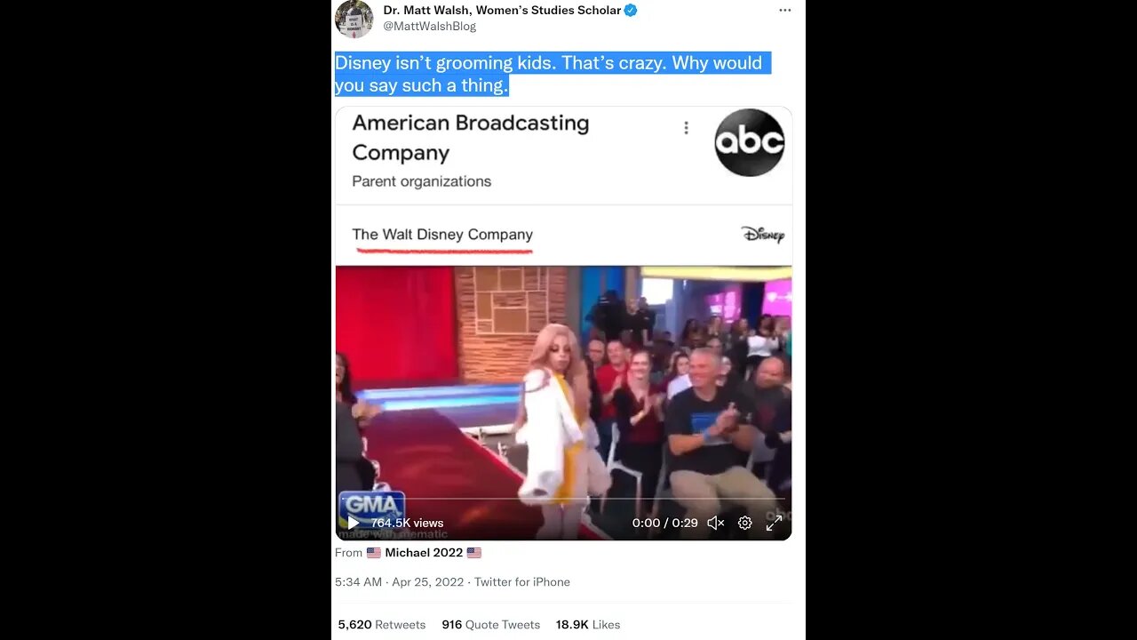 Disney owned ABC isn't grooming are they?