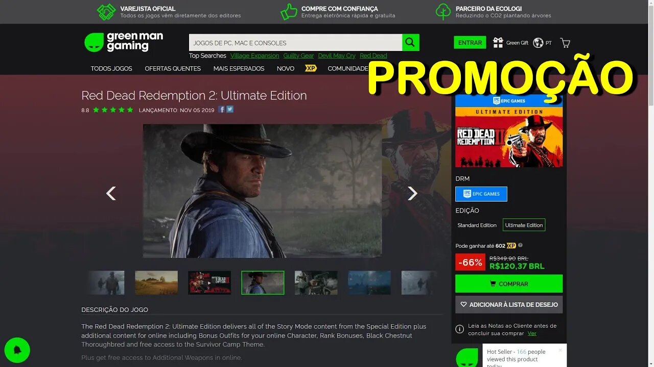 PROMOÇÃO Red Dead Redemption 2, na Green Man Gaming