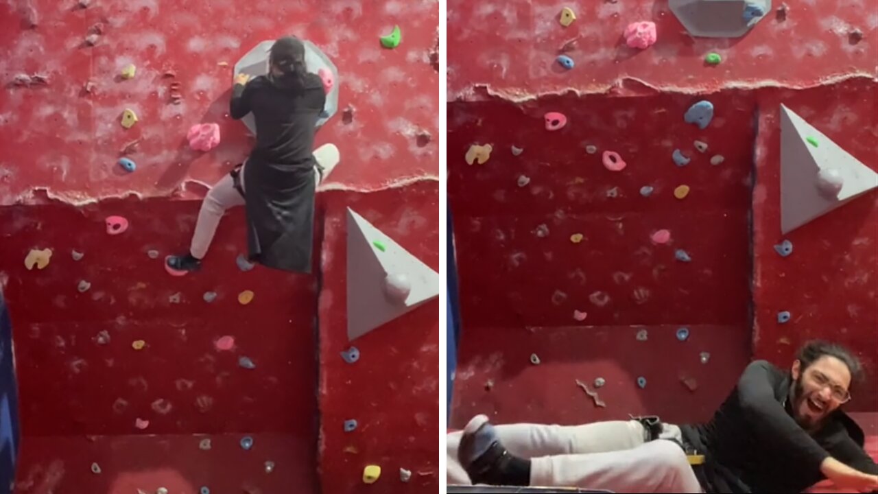 Epic wall climbing fail captured on camera