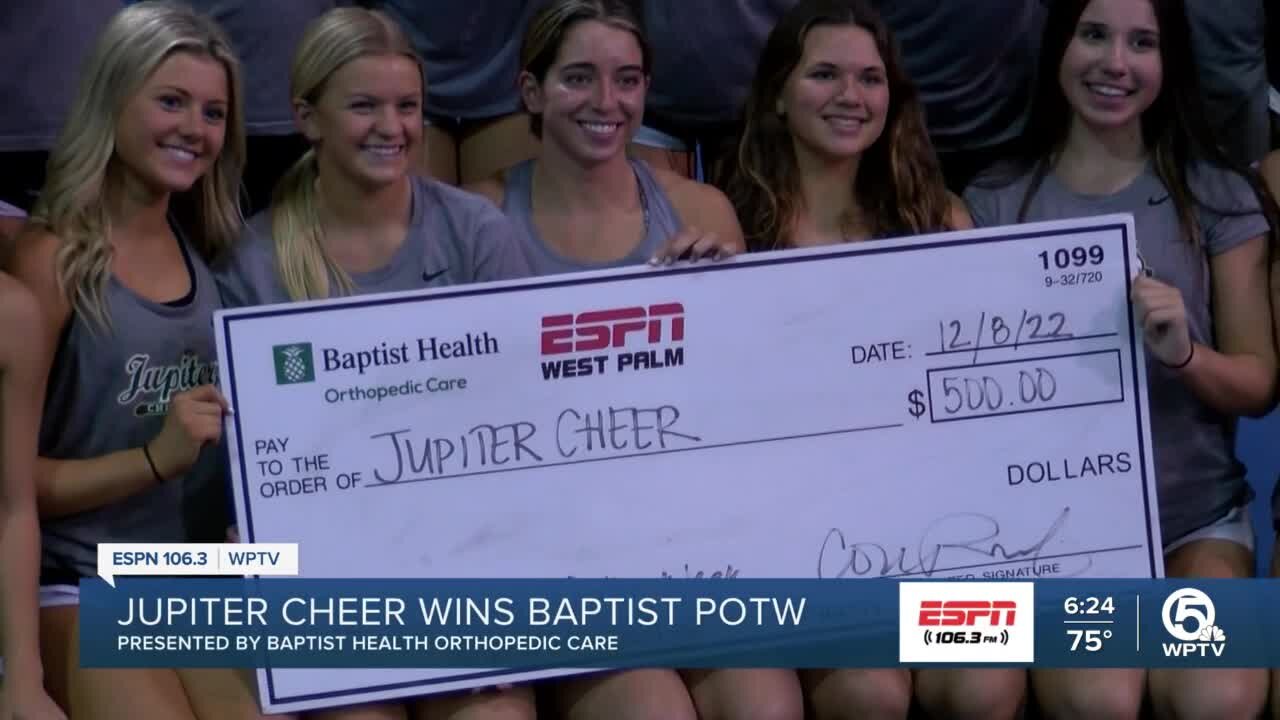 Jupiter cheer wins Baptist performance of the week