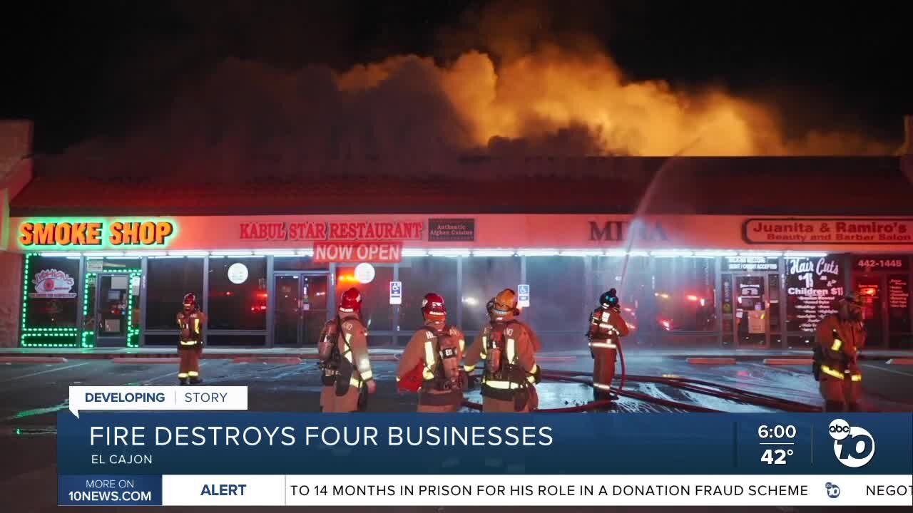 Fire destroys multiple businesses in El Cajon stip mall