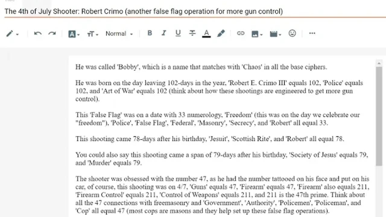 The 4th of July Shooter, Robert Crimo (another false flag to fuel the gun control agenda) #gematria