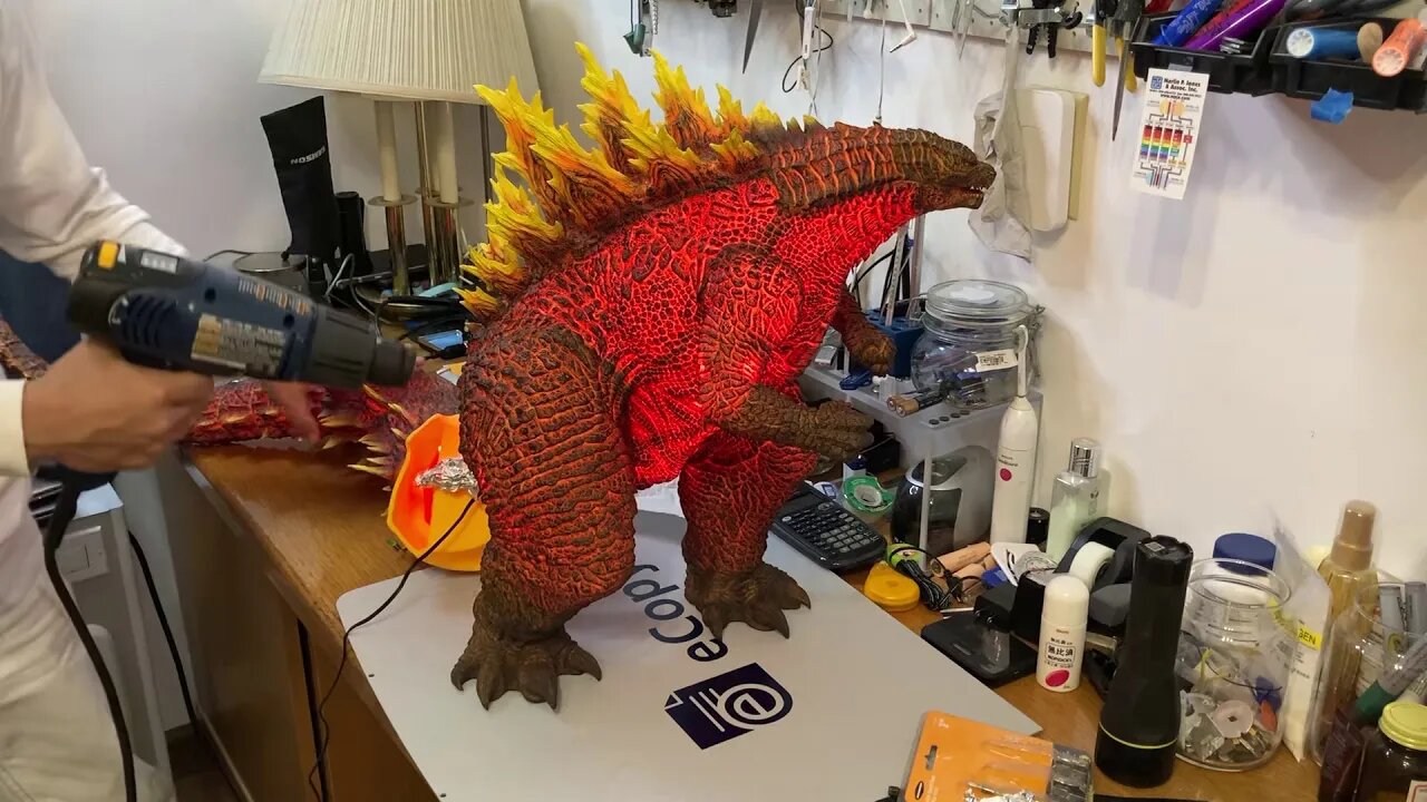 Xplus Gigantic burning Godzilla LED installation