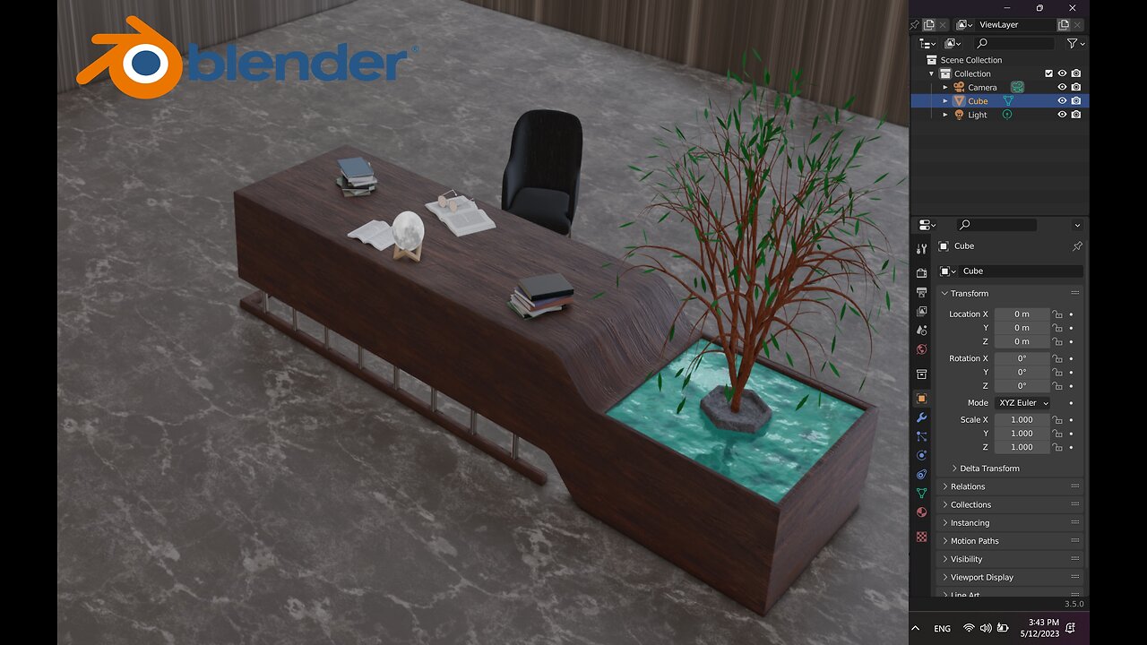 Modeling an office desktop and water in blender #24