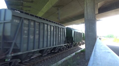 Freight train with Russian oil tanks and cargo