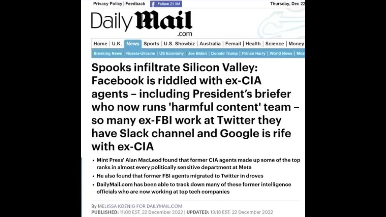 Tim Pool, UK Daily Mail: CIA Occupies Key Positions at Facebook