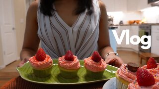 Daily Vlog | Cheesy Spicy Ramen | Cucumber Kimchi | Vanilla Cupcakes | Potato Pancake | Sushi | ASMR