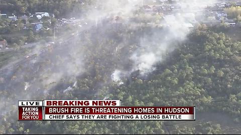 50 acre brush fire burns in Hudson