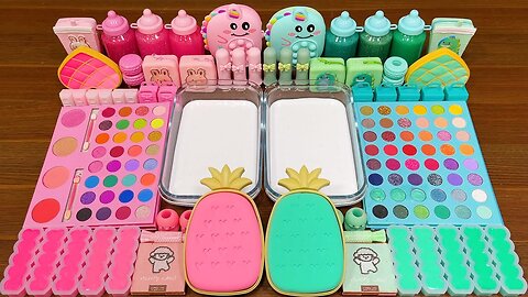 PINK vs MINT!!! Mixing random into GLOSSY slime!!!Satisfying
