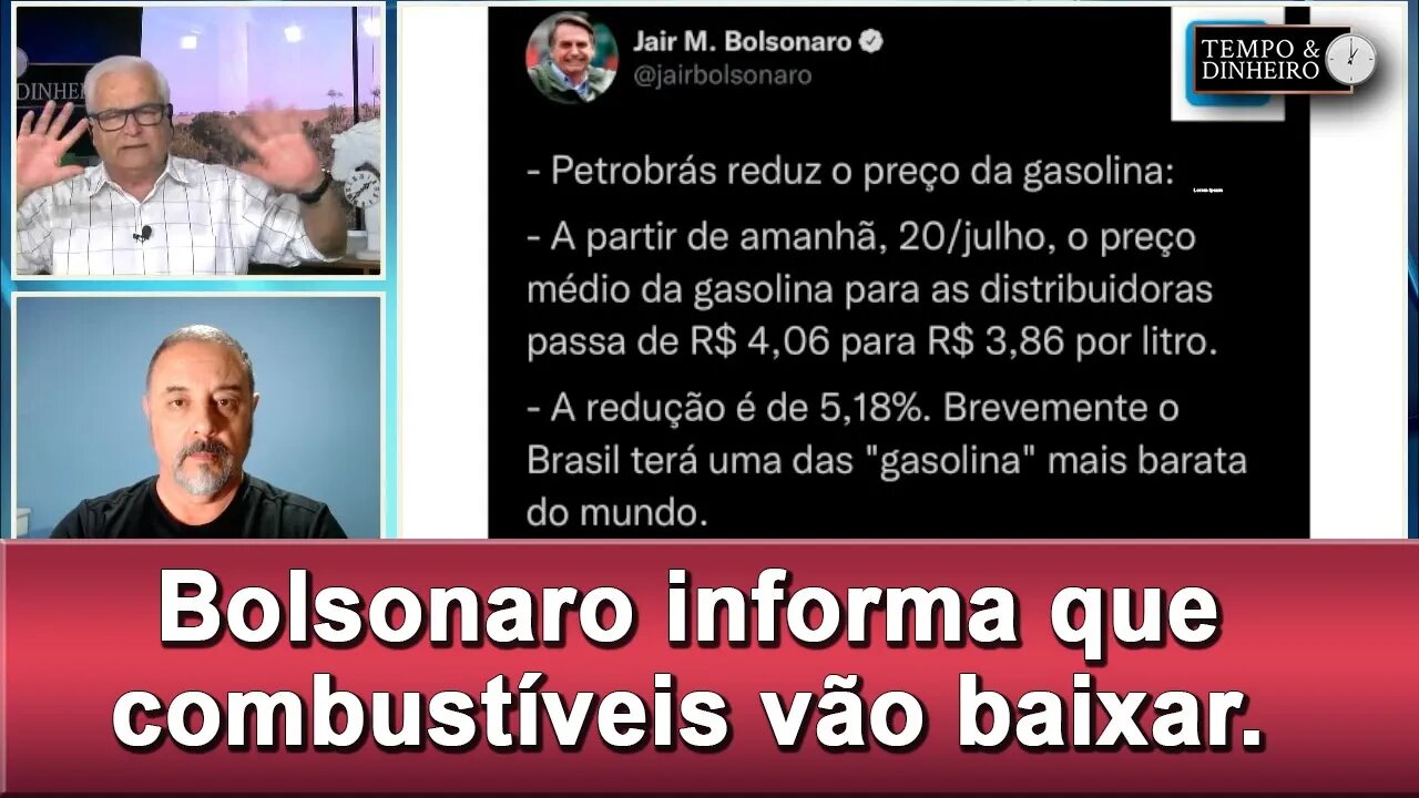 Bolsonaro informa que combustíveis vão baixar. Live de 5ª vai trazer surpresas