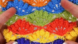 How to crochet colorful popcorn shells stitch for blanket simple pattern by marifu6a