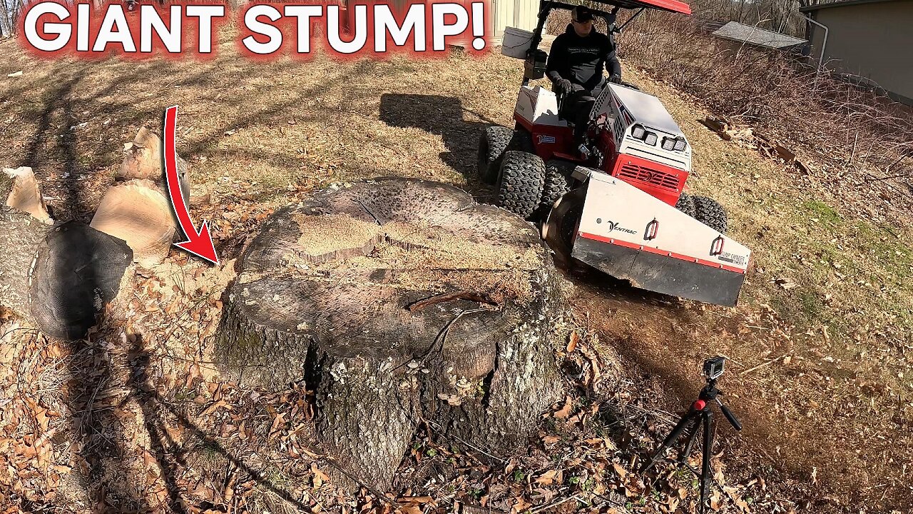 Grinding Out A Giant Stump! || Ventrac Stump Grinder