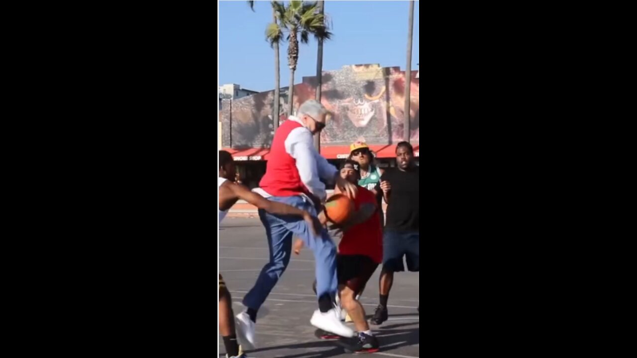 Grampa shows them how its done on the Basketball Court!