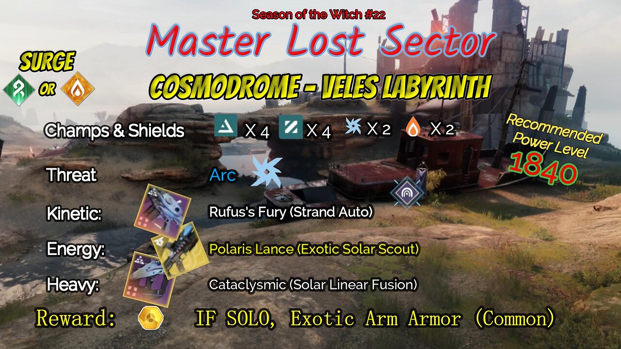 Destiny 2 Master Lost Sector: Cosmodrome - Veles Labyrinth on my Solar Warlock 11-16-23