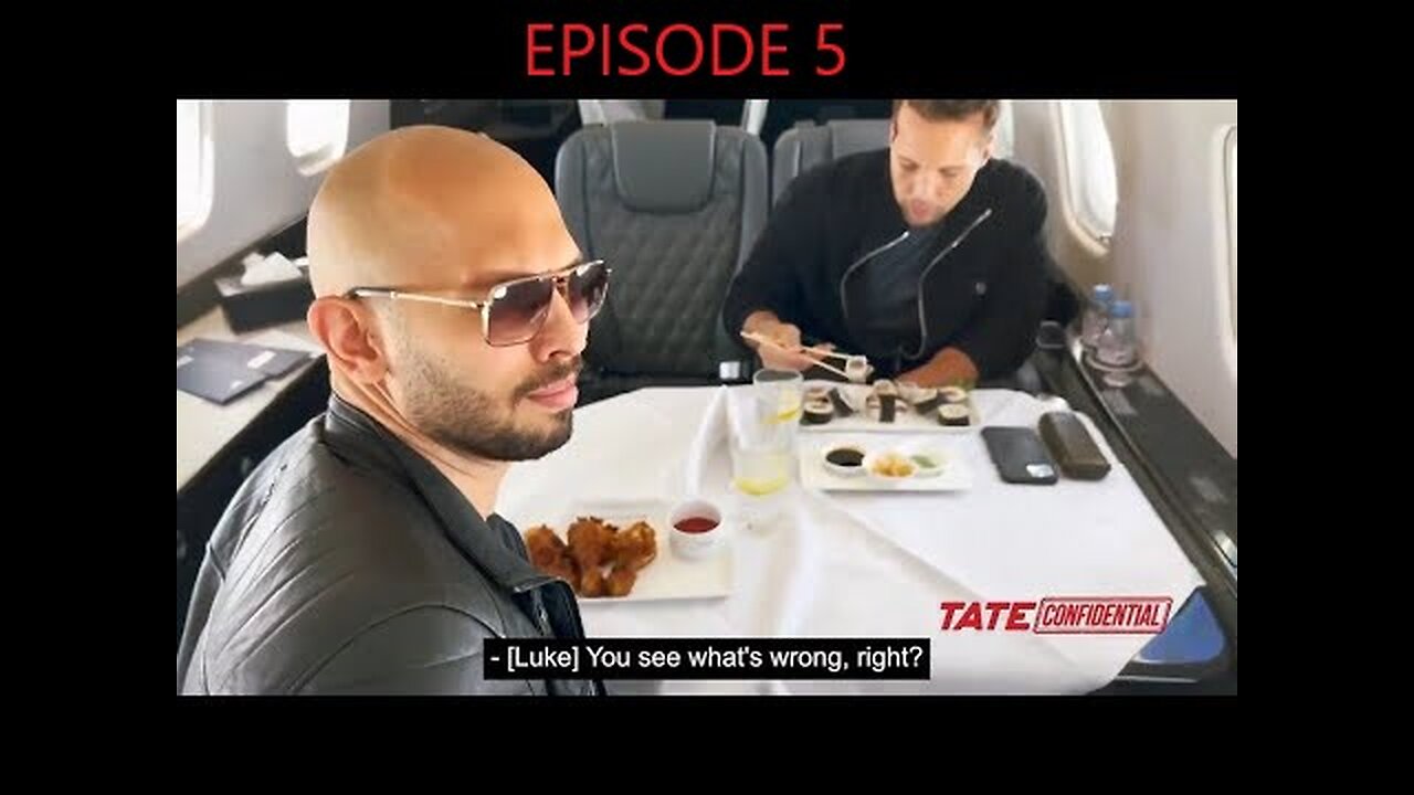 Tate Confidential Episode 5 Tristan eats sushi in front of Andrew Tate