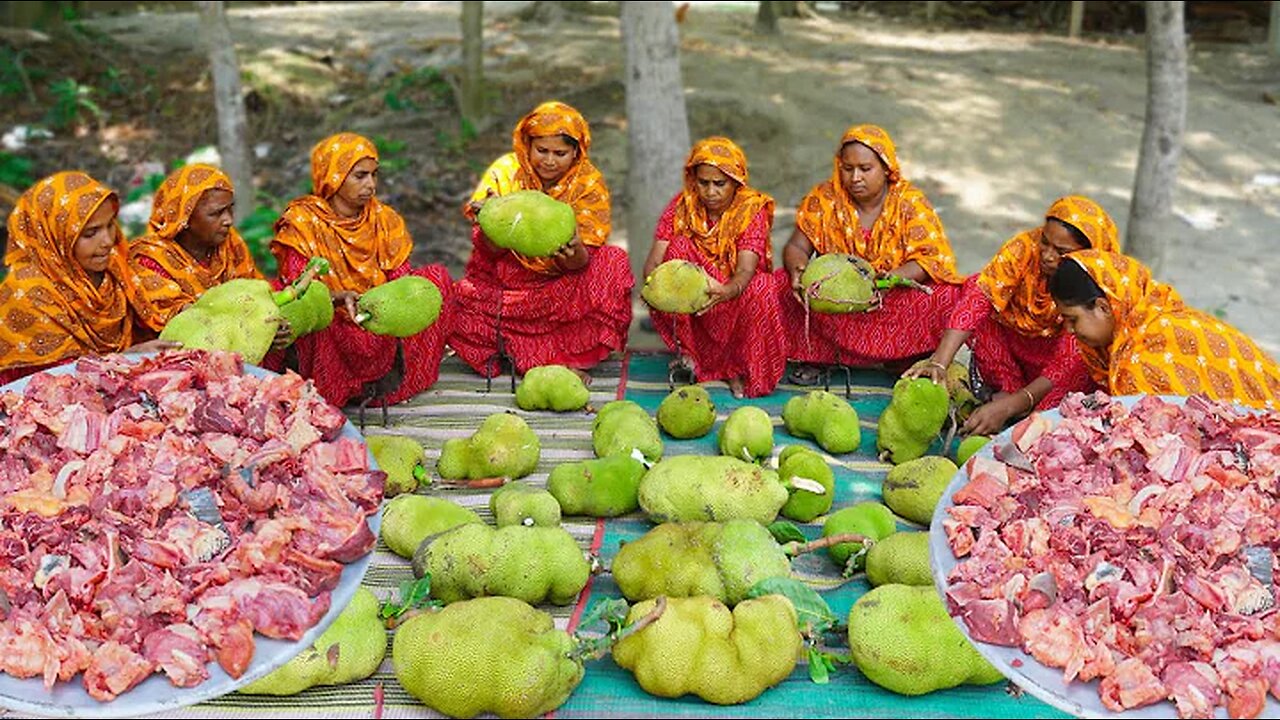 KATHALI BEEF - Jackfruits & Cow Head Meat Mixed Curry Recipe - Food for 450+ Village People