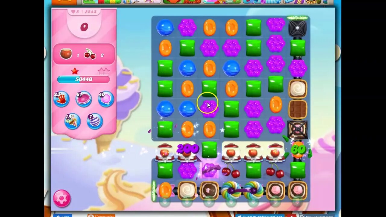 Candy Crush Level 5843 Talkthrough, 21 Moves 0 Boosters
