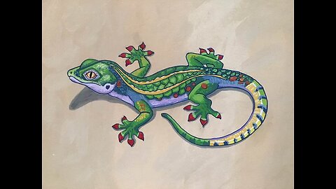 Reptile Series Painting {Whimsical Gecko}