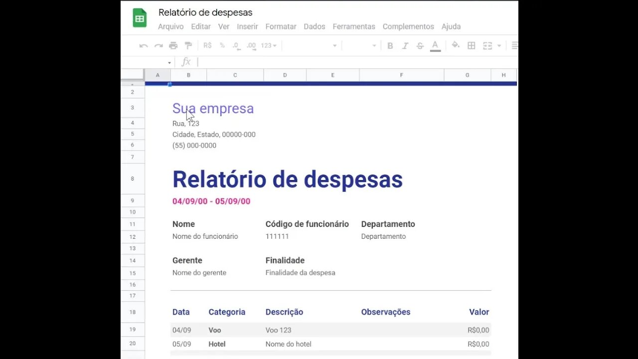 Fazer relatório de despesas no Google Drive