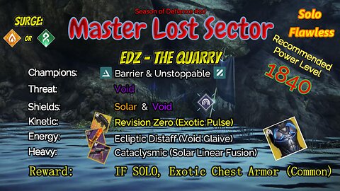 Destiny 2 Master Lost Sector: EDZ - The Quarry on my Void Hunter Solo-Flawless 5-10-23