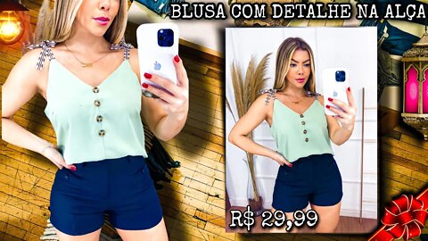 Blusa com Detalhe na Alça e com Botões/@shopee