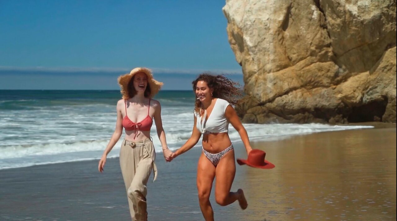 2 Beautiful Bikini Beach Girl running on the beach 2